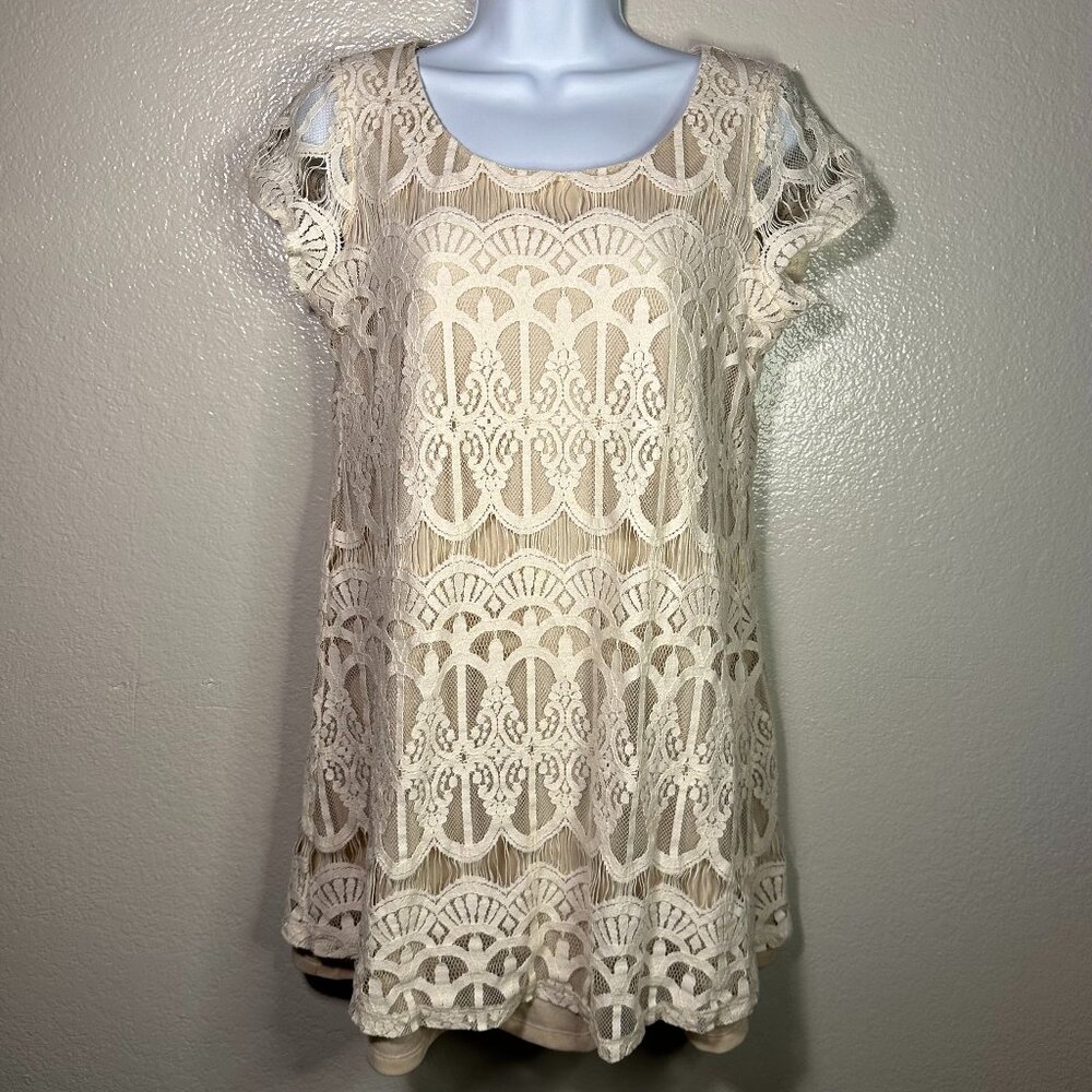 Socialite Boho Lace Mini Slip Dress in Ivory